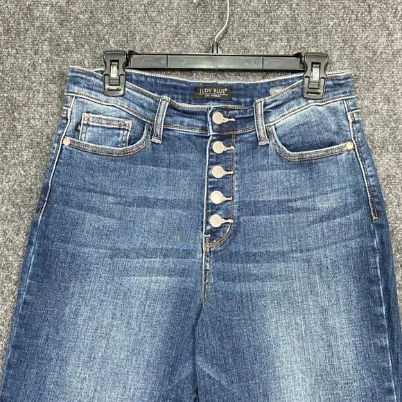 Judy Blue Veronica Women's 11/30 Wide Leg Jeans Button Fly Dark Wash Frayed Hem - Picture 3 of 9